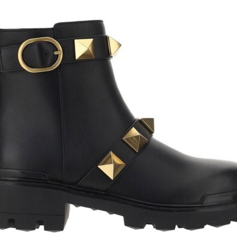 Valentino Black and Gold Ankle Boots with Studded Details